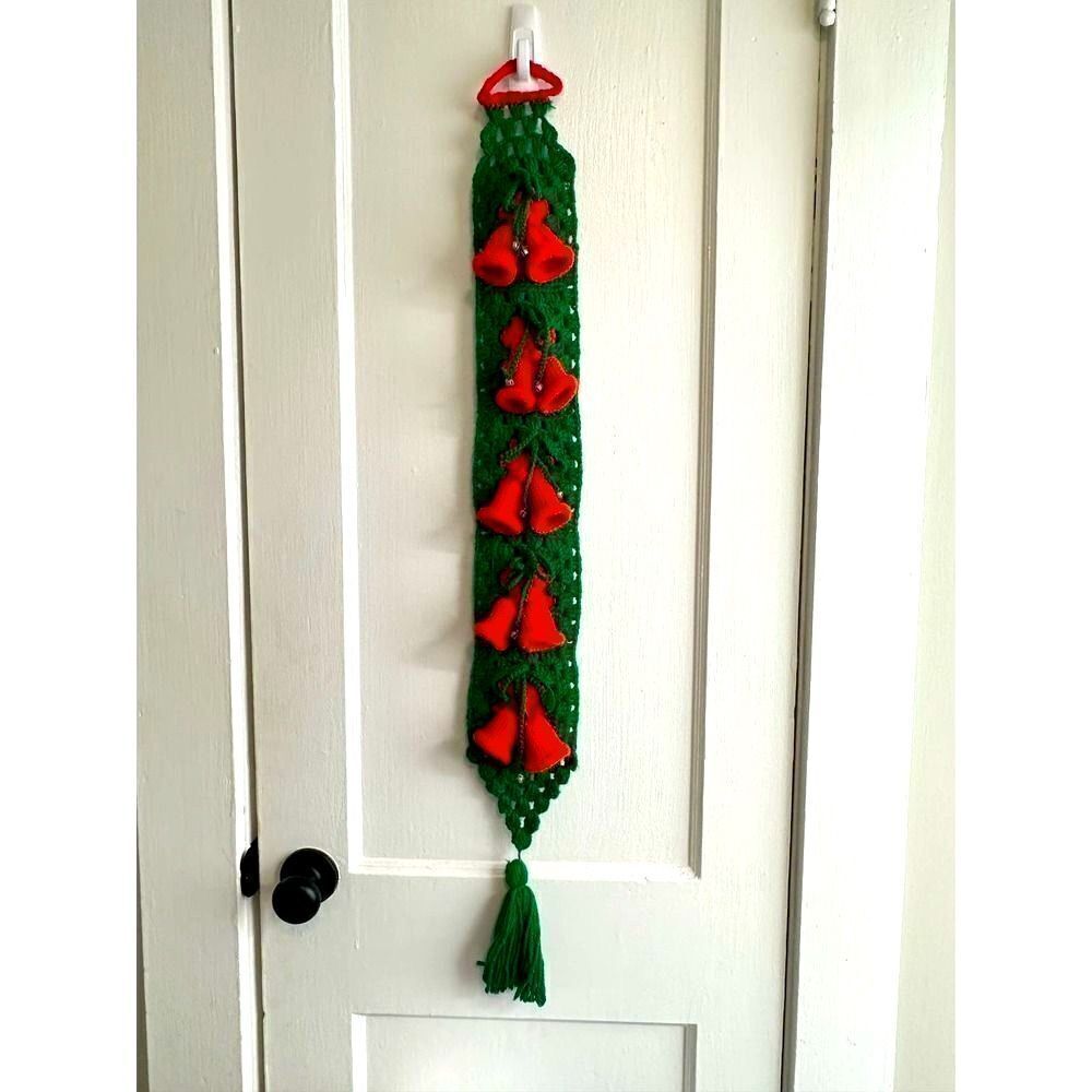 Vintage Christmas Holiday Bells Door Wall Hanging Decor Crochet Knitted Handmade